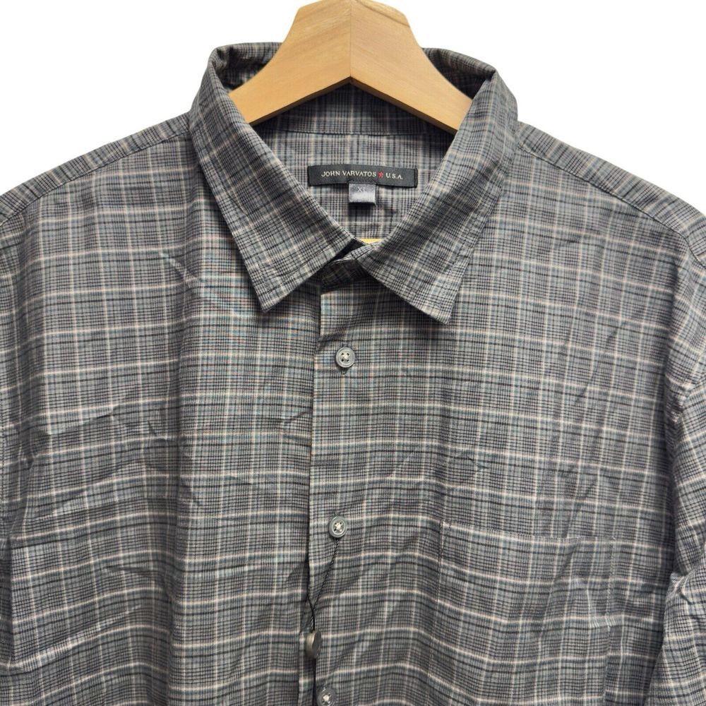 John Varvatos Star USA NEW Men's Sz XL Button Front Gray/Blue Plaid Cotton Shirt